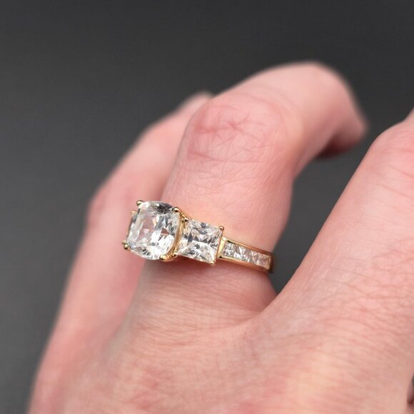 Size 6.75 Gold Over Sterling Silver Quality Cubic Zirconia Ring A6449 - Picture 5 of 9